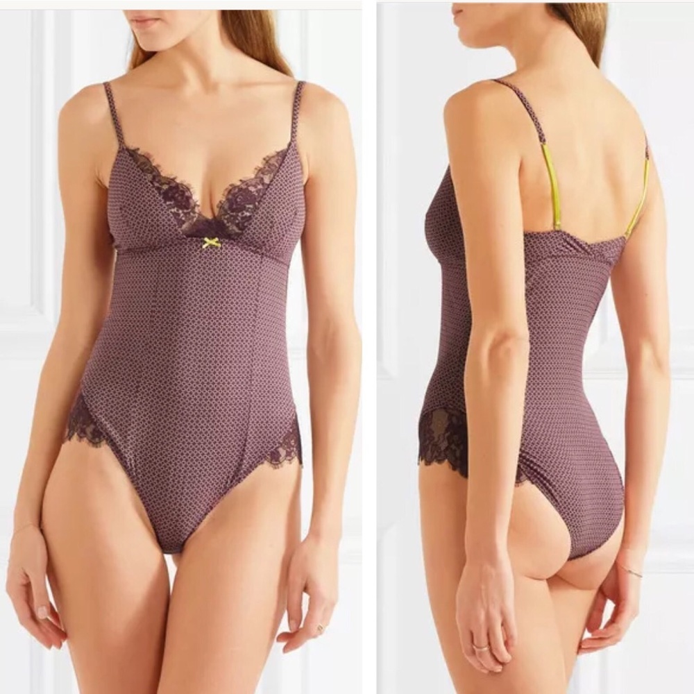 NWT Elle Macpherson Lash Lace-trim Jersey Bodysuit
